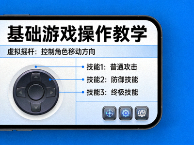虚拟摇杆和按键布局的基础游戏操作教学图