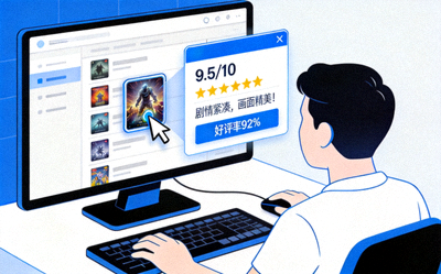 玩家在选择游戏时查看游戏评分和评价的示意图